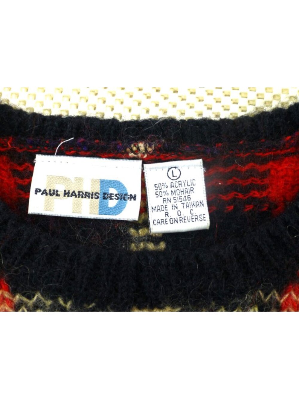 VTG Paul Harris Design Red & Black Plaid Mohair Blend Sweater L Retro Style - Picture 4 of 9